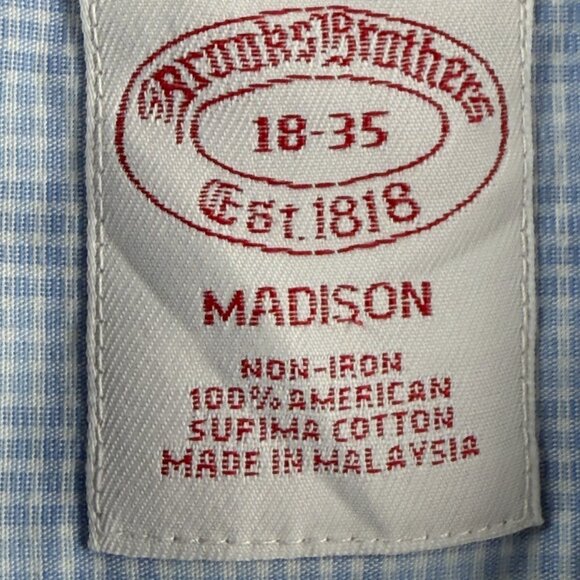 Brooks Brothers Blue Check Cotton Madison 18 35 Non-Iron Shirt Button Up Men - Picture 8 of 10